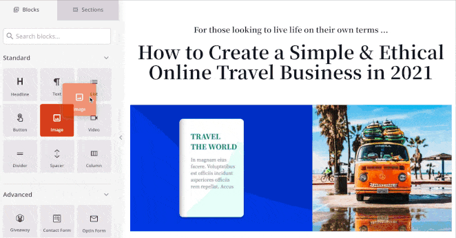 Uploading a new image block in SeedProd