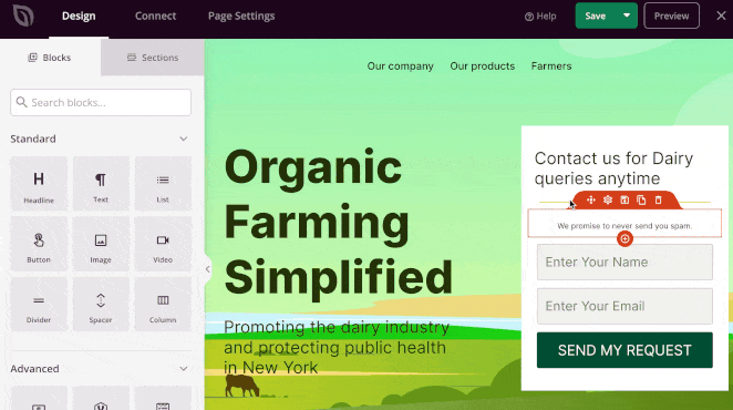 Drag and rearrange page elements in SeedProd builder