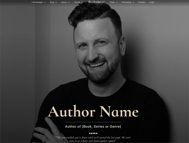 Bookwise WordPress theme homepage preview for authors and content marketers.