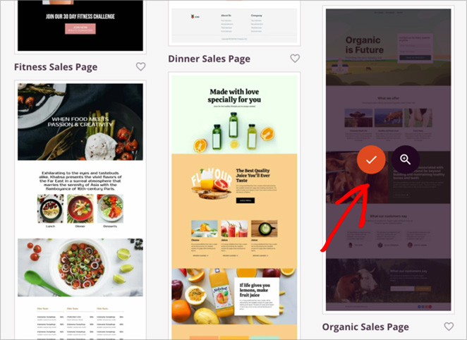 Select a landing page template for your WordPress form page