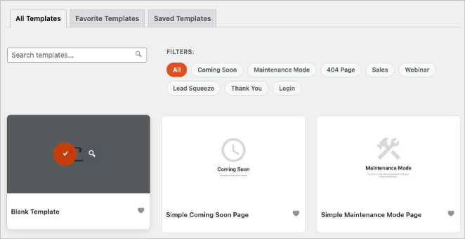 Selecting the Blank template when creating a new checkout page in SeedProd.