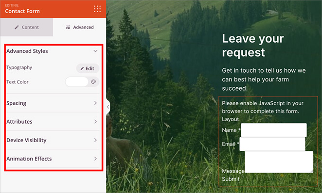 Customize the style and layout of your landing page form