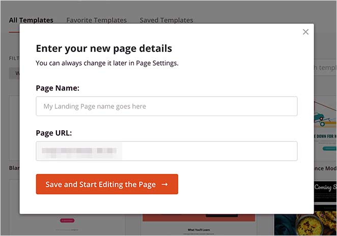 give your wordpress landing page a name and custom URL