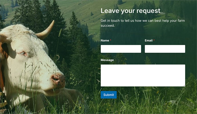 Example of a contact form landing page built with SeedProd