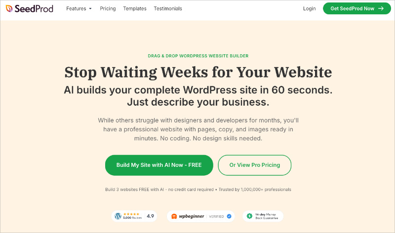 SeedProd drag-and-drop website builder for WordPress service business websites