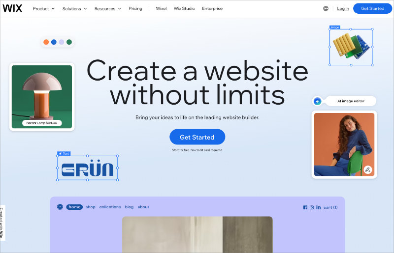 Wix website builder logo and interface for quickly launching a basic service business website