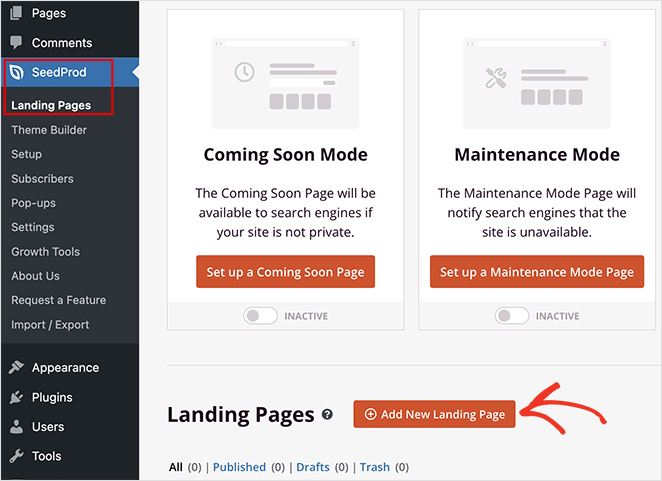 Add a new landing page using SeedProd