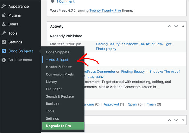 Adding a new code snippet in WPCode