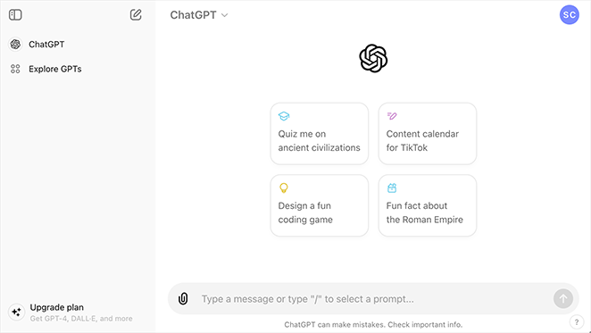ChatGPT interface
