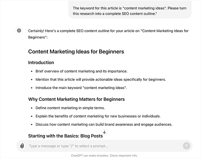 Creating content outlines with ChatGPT