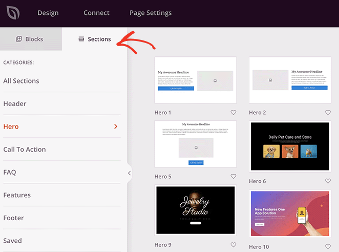 SeedProd page sections