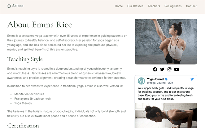 Example of a custom WordPress author profile page designed with SeedProd.