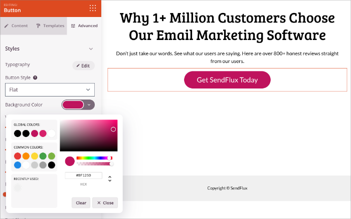 SeedProd block settings panel showing color and style customization options.