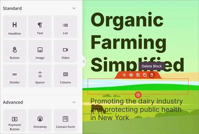 Remove an unused block from your SeedProd landing page