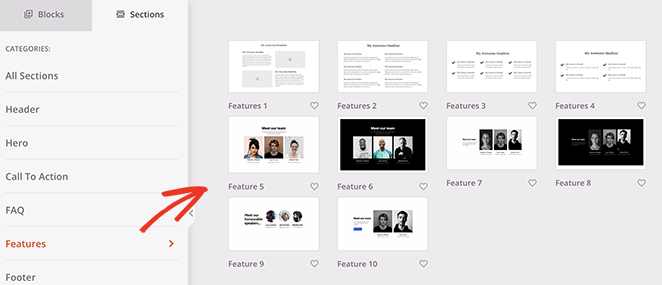 Feature section templates for WordPress service layout in SeedProd