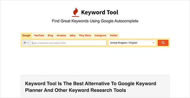 KeywordTool.io popular SEO tool for keyword research