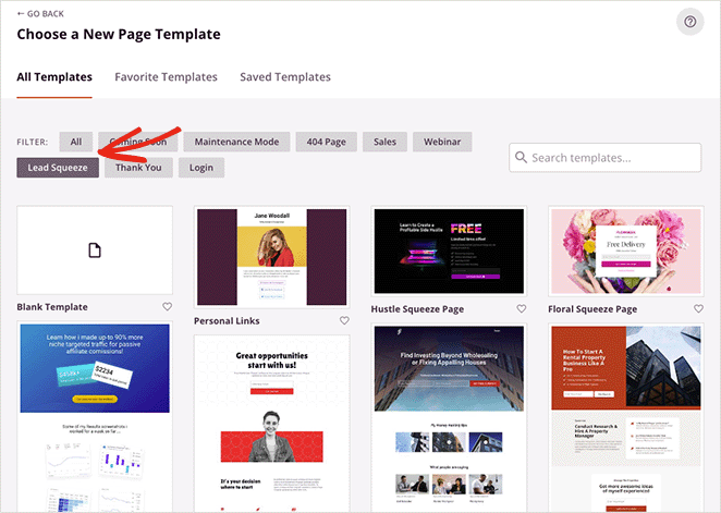 Choose a pre-made landing page template in SeedProd