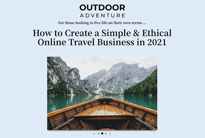 Example WordPress image carousel on a live page