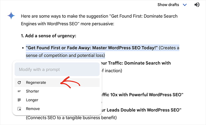 Select quick modifications in Gemini
