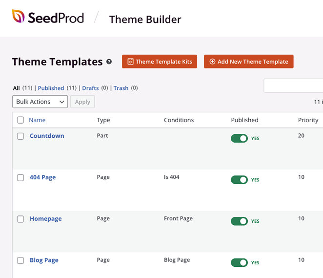 WordPress theme builder templates