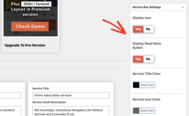 Customize colors, fonts, and layout for WordPress service boxes