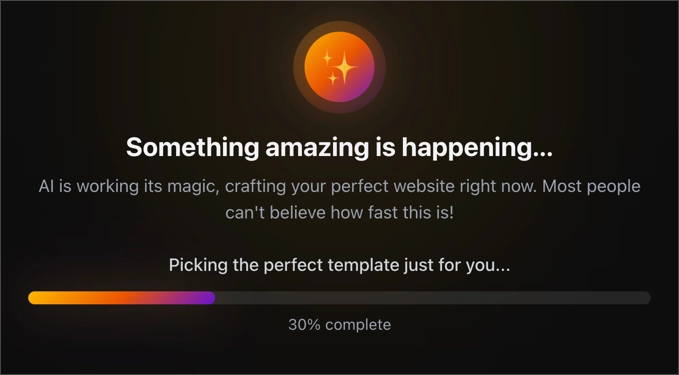SeedProd AI progress screen showing website generation in under 60 seconds