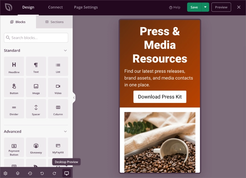 View your press page on mobile, tablet, and desktop in SeedProd