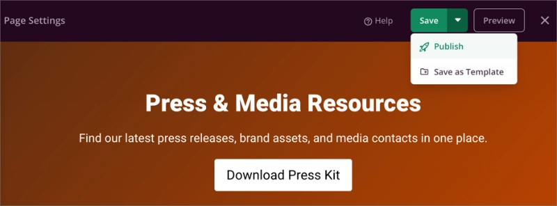 Publish your press page from the SeedProd editor